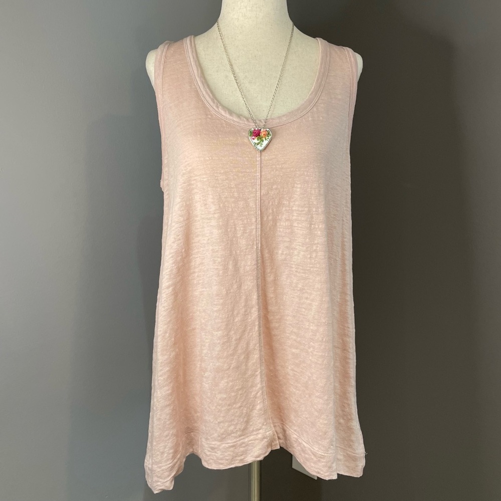 100% Linen Tank Top by Saint Tropez West Sz L Blush Powder Pink Flowy Comfy Fit